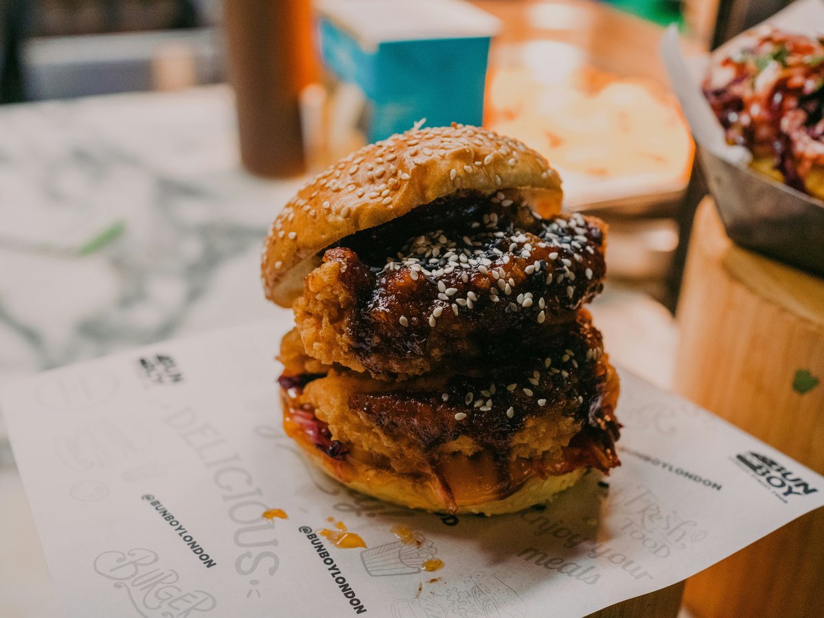 A delicious, double-decker fried chicken sandwich.