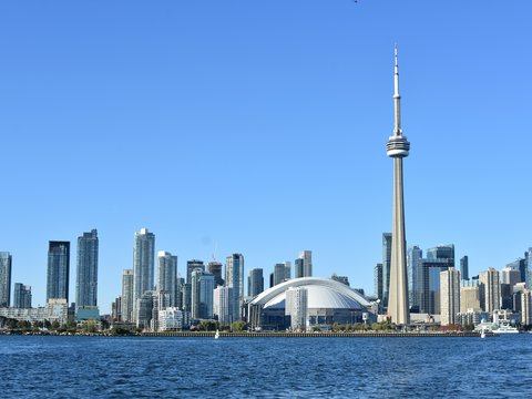 a view of a city skyline from the water