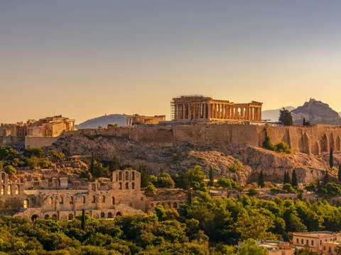 acropolis of athens at golden hour