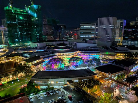 top view of lighted buildings